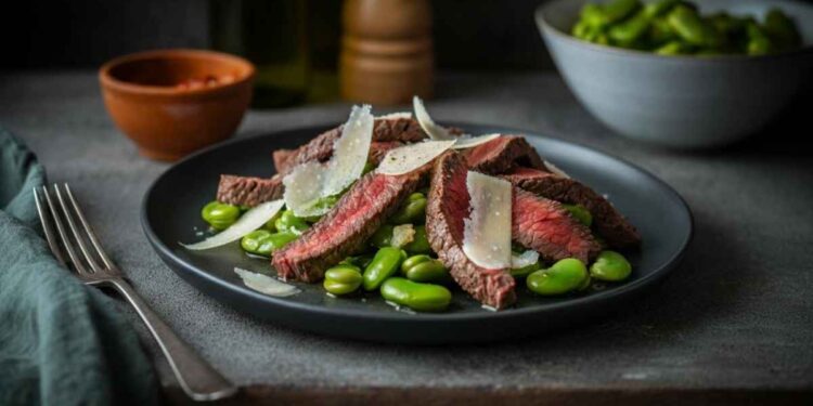 ricetta degli straccetti di manzo con pecorino e fave