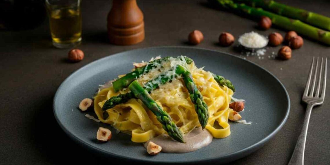 tagliatelle con noci asparagi e pecorino