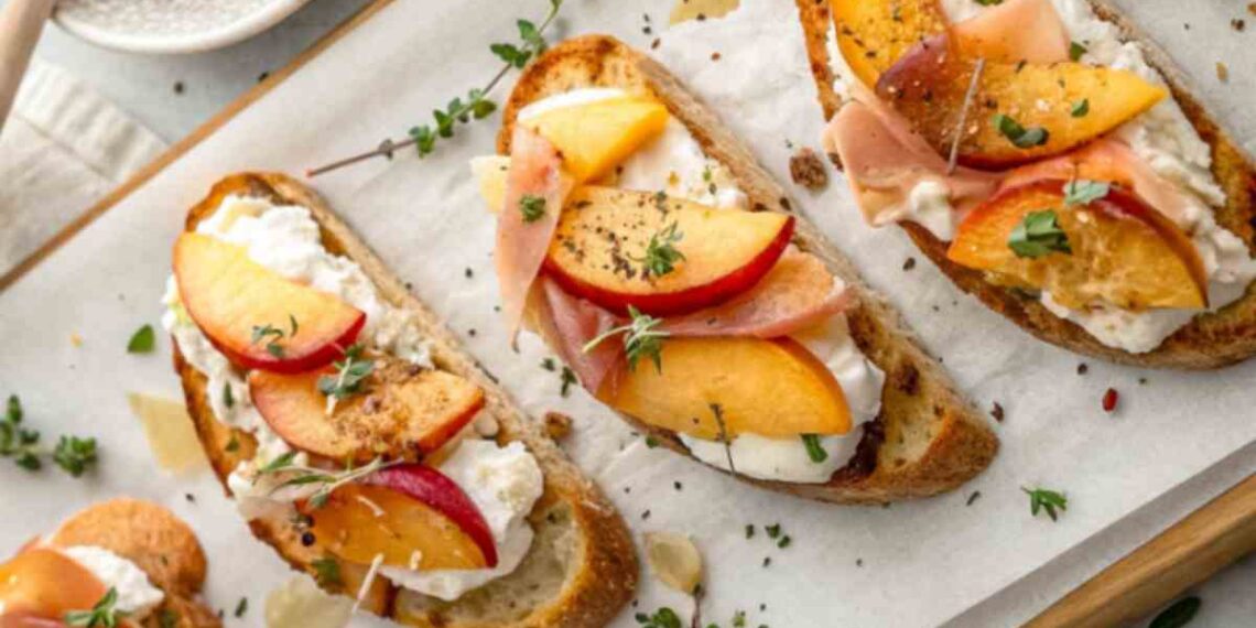 Bruschette di pesche e prosciutto crudo