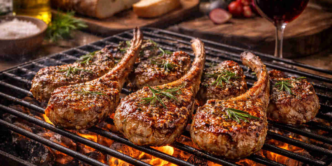 Costolette di agnello in cottura sulla brace