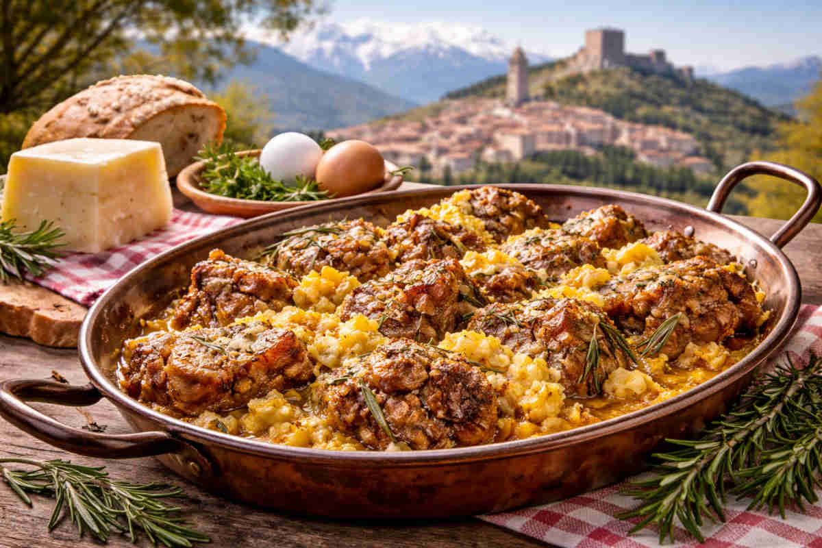 Piatto di agnello cacio e ova tipico abruzzese
