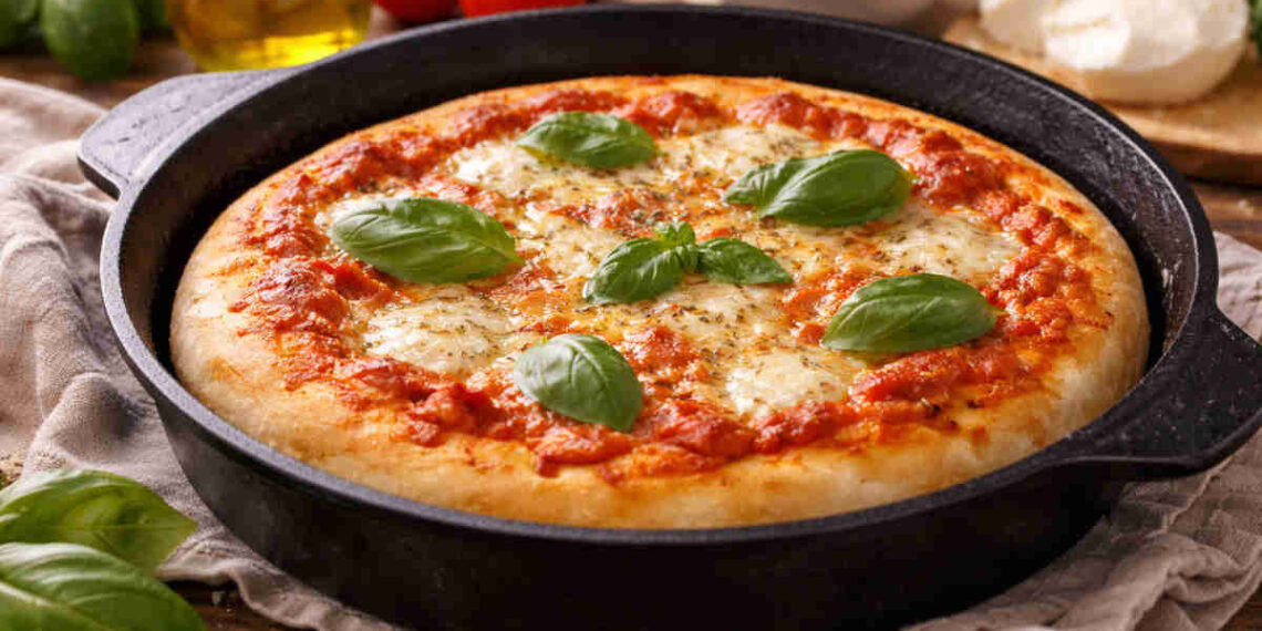 Pizza al tegamino di benedetta parodi su tavola di legno