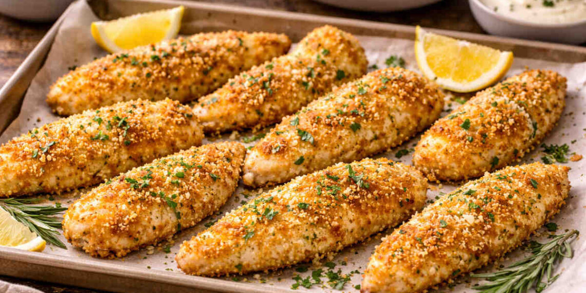 Pollo con panatura al formaggio in teglia da forno