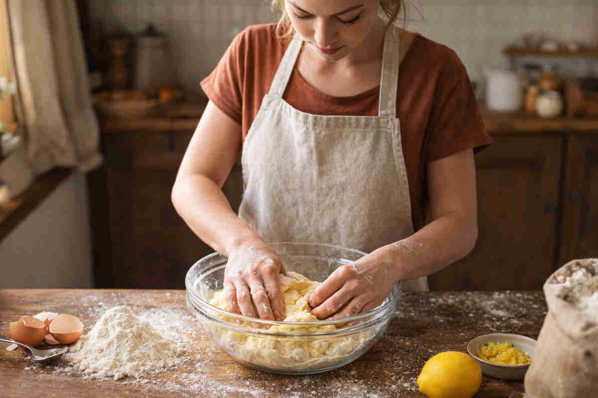 Ragazza che prepara l'impasto per le raviole bolognesi