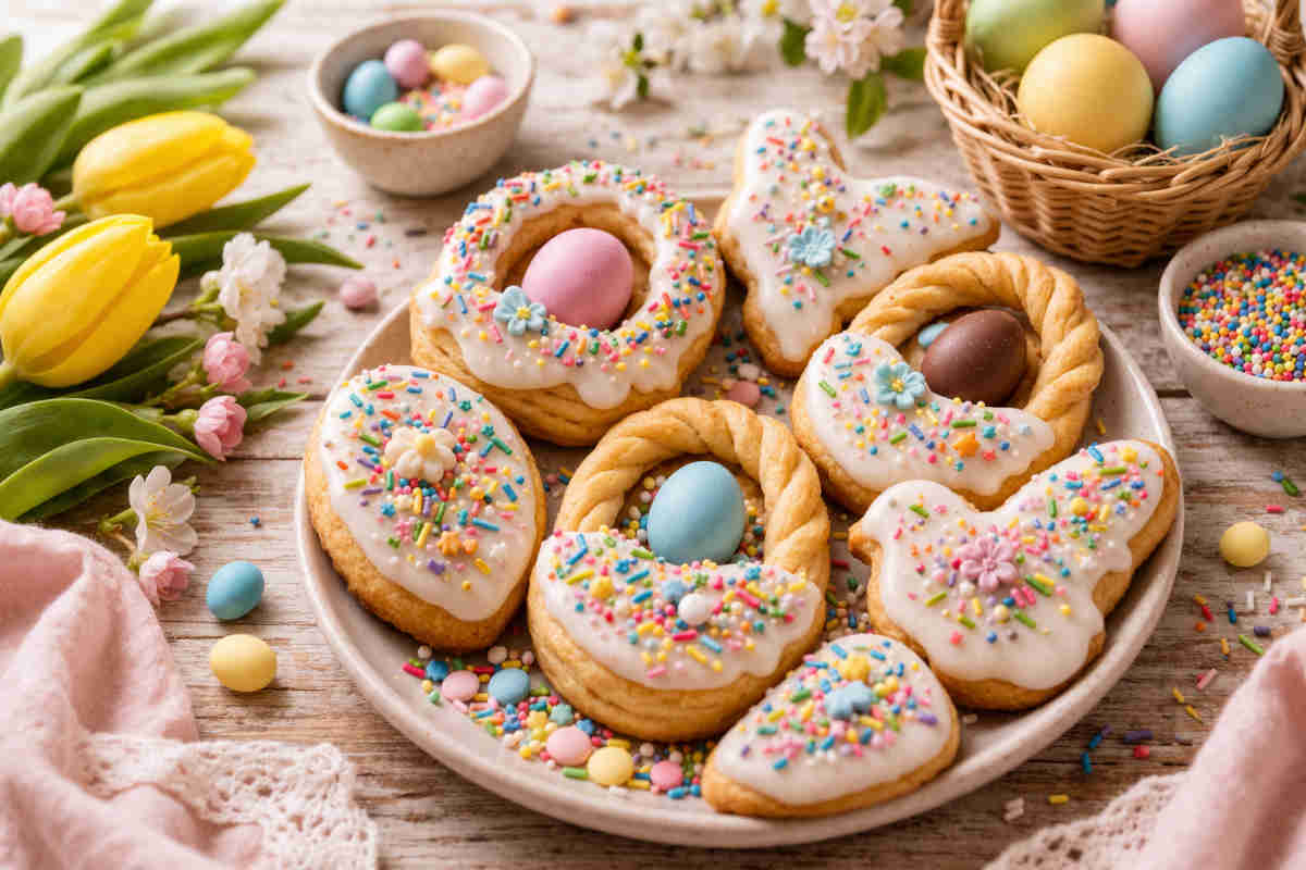 Scarcelle pugliesi su tavola con elementi pasquali