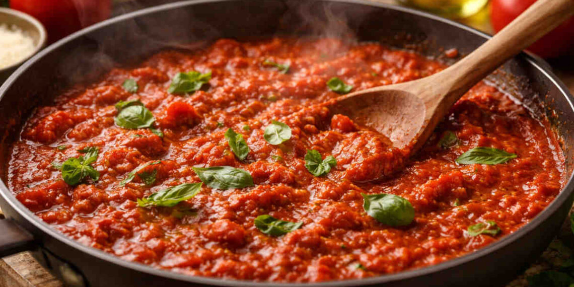 Padella con un sugo fumante super saporito