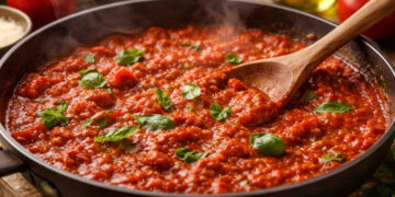 Padella con un sugo fumante super saporito