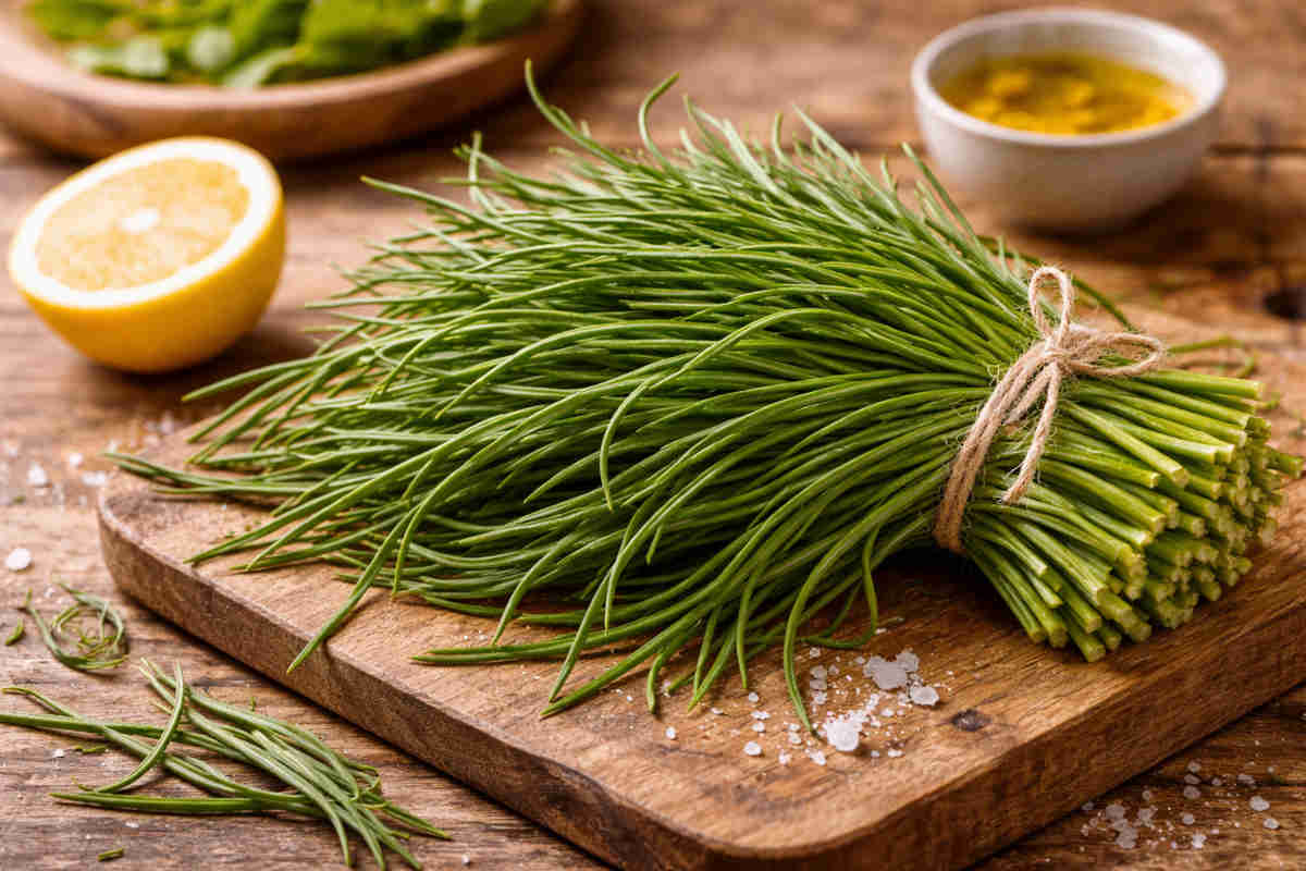Agretti su tagliere di legno