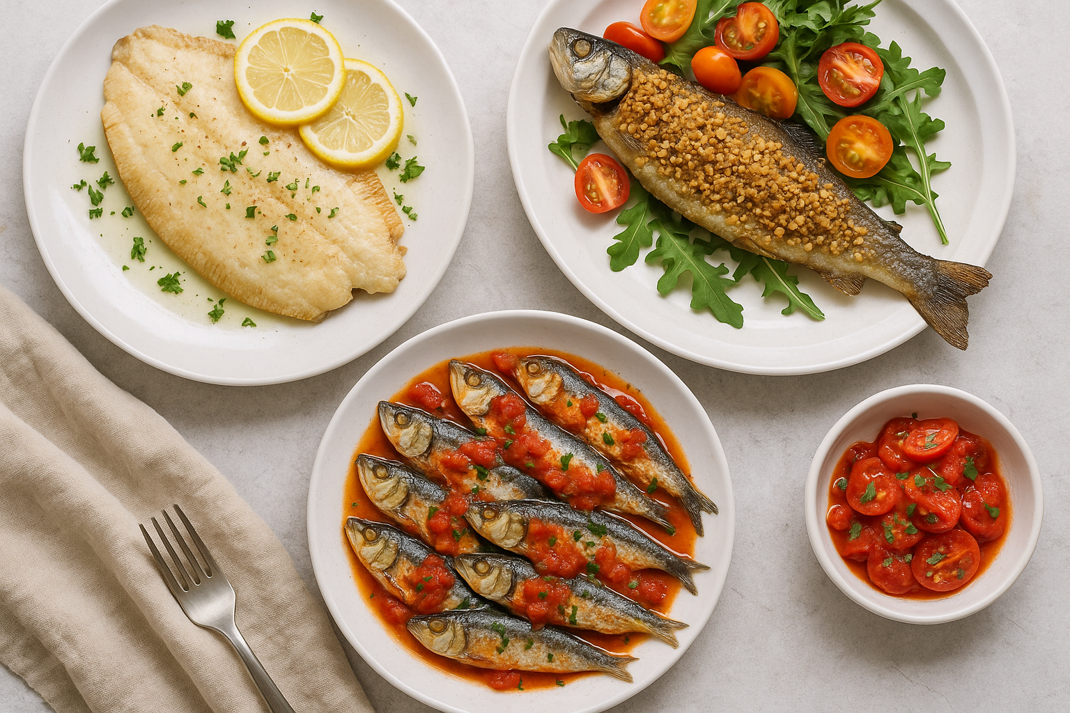 Secondi piatti di pesce leggeri: sogliola in padella, trota in crosta di nocciole, sardine alla pizzaiola