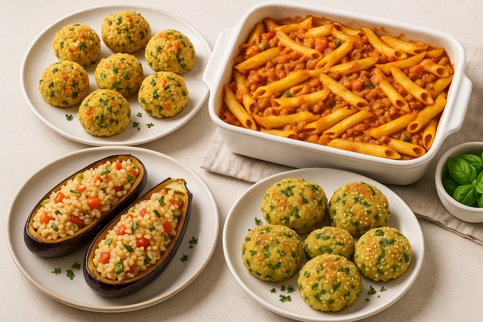 Ricette vegetariane estive: polpette di cous cous, pasta gratinata con ragù vegetale e melanzane ripiene