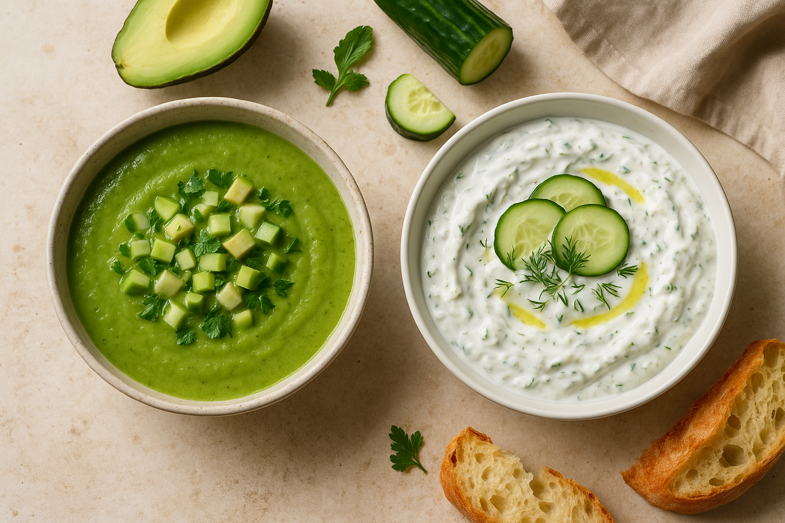 Zuppe fredde estive: gazpacho verde e tzatziki, le ricette originali