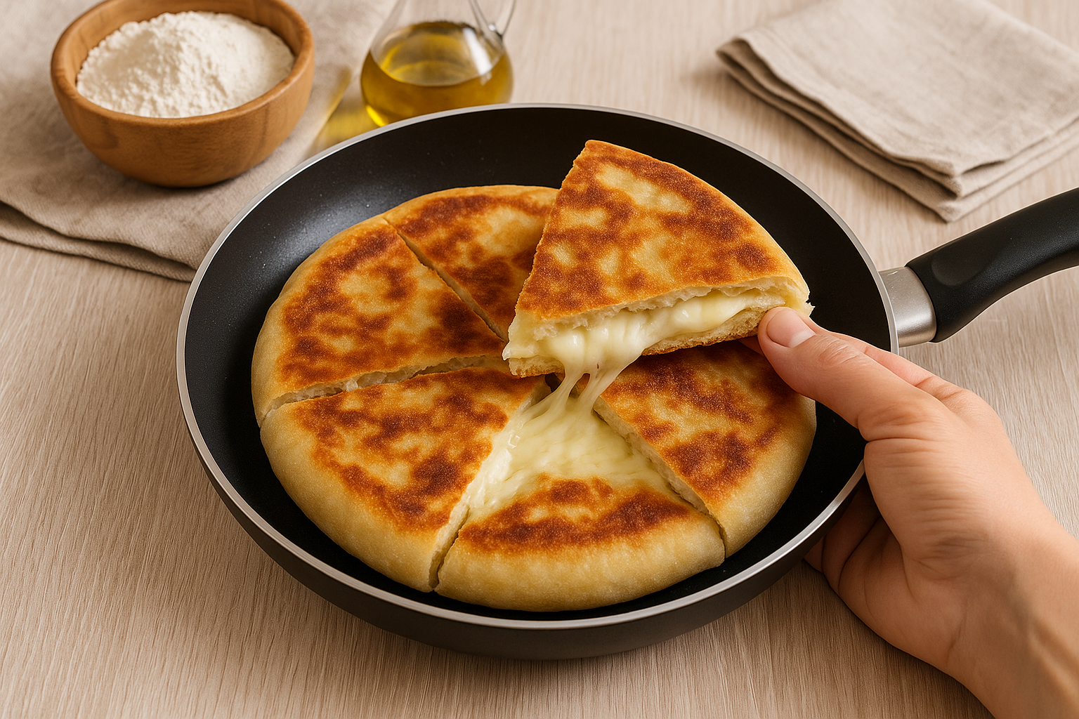 Focaccia in padella: ricetta veloce del rustico croccante con ripieno filante
