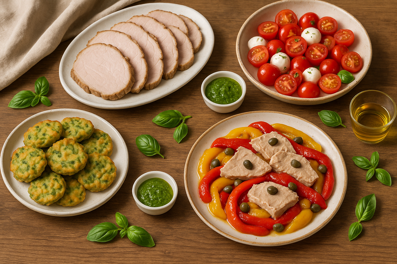 Antipasti estivi freddi: peperoni tonnati, arancini e polpette di verdure (2)