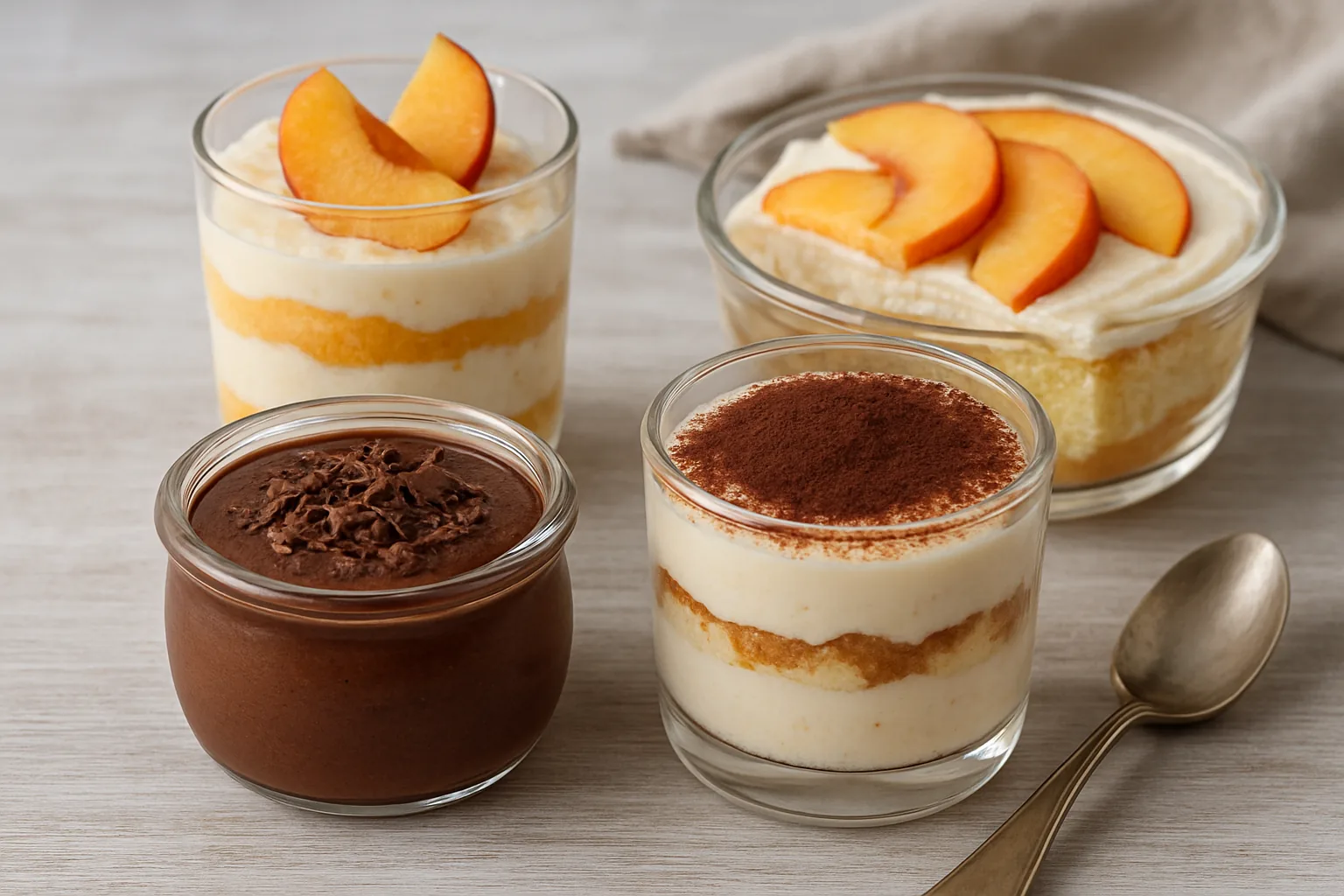 Dolci estivi al cucchiaio: mousse, semifreddo alle pesche e tiramisu senza uova