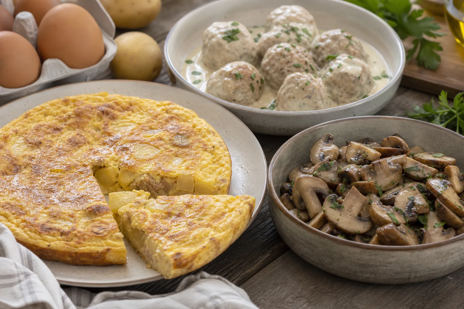 Ricette veloci con pochi ingredienti: frittata di patate e tonno, polpette e funghi trifolati