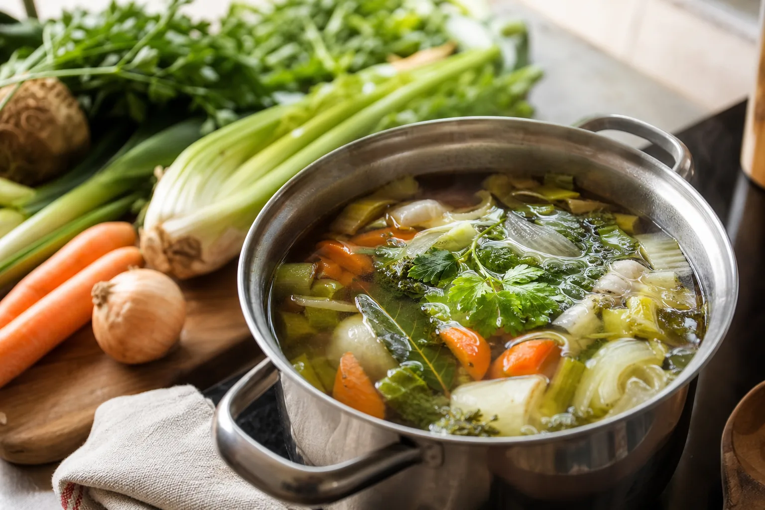 Brodo vegetale fatto bene: la ricetta e 5 modi per usare le verdure avanzate