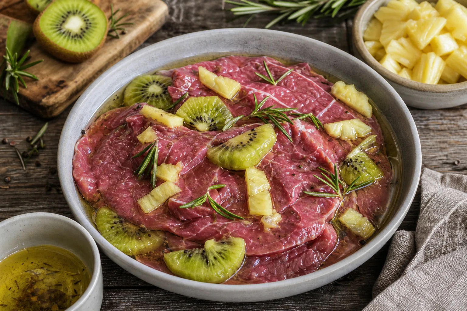 Il trucco della frutta per rendere la carne tenera: bromelina, actinidina e papaina